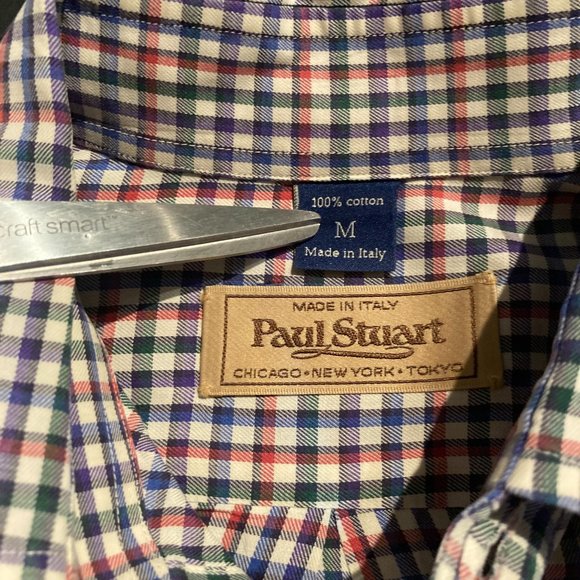 Paul Stuart Mens Long Sleeve Button Down Shirt Multicolor M Italy Checks Cotton - Picture 5 of 5